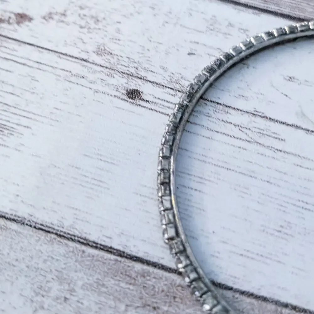 Clear Gem Bangle Bracelet - Tarnished Metal